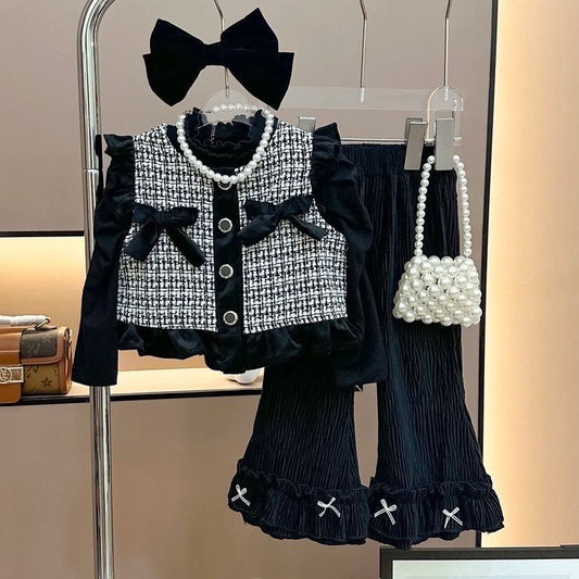 Ensemble veste gilet avec noeud papillon et pantalon à la mode pour fille