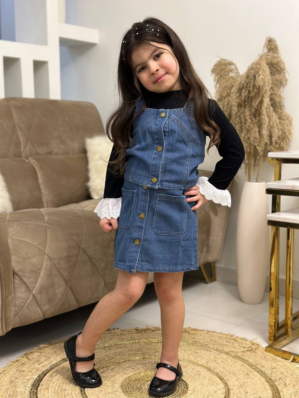 Ensemble en trois piéces en denim pour filles