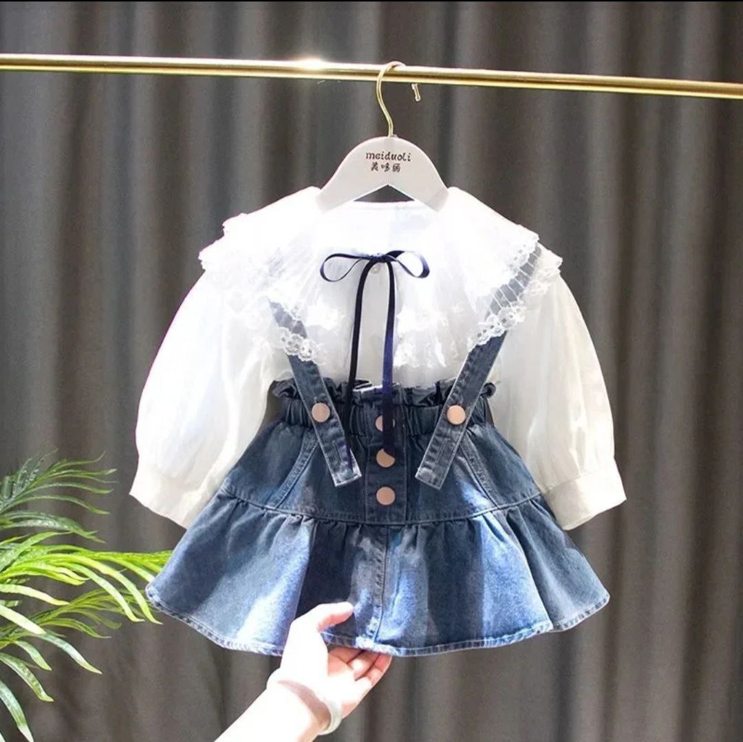 Jupe et chemise en jean à manches longues pour fille